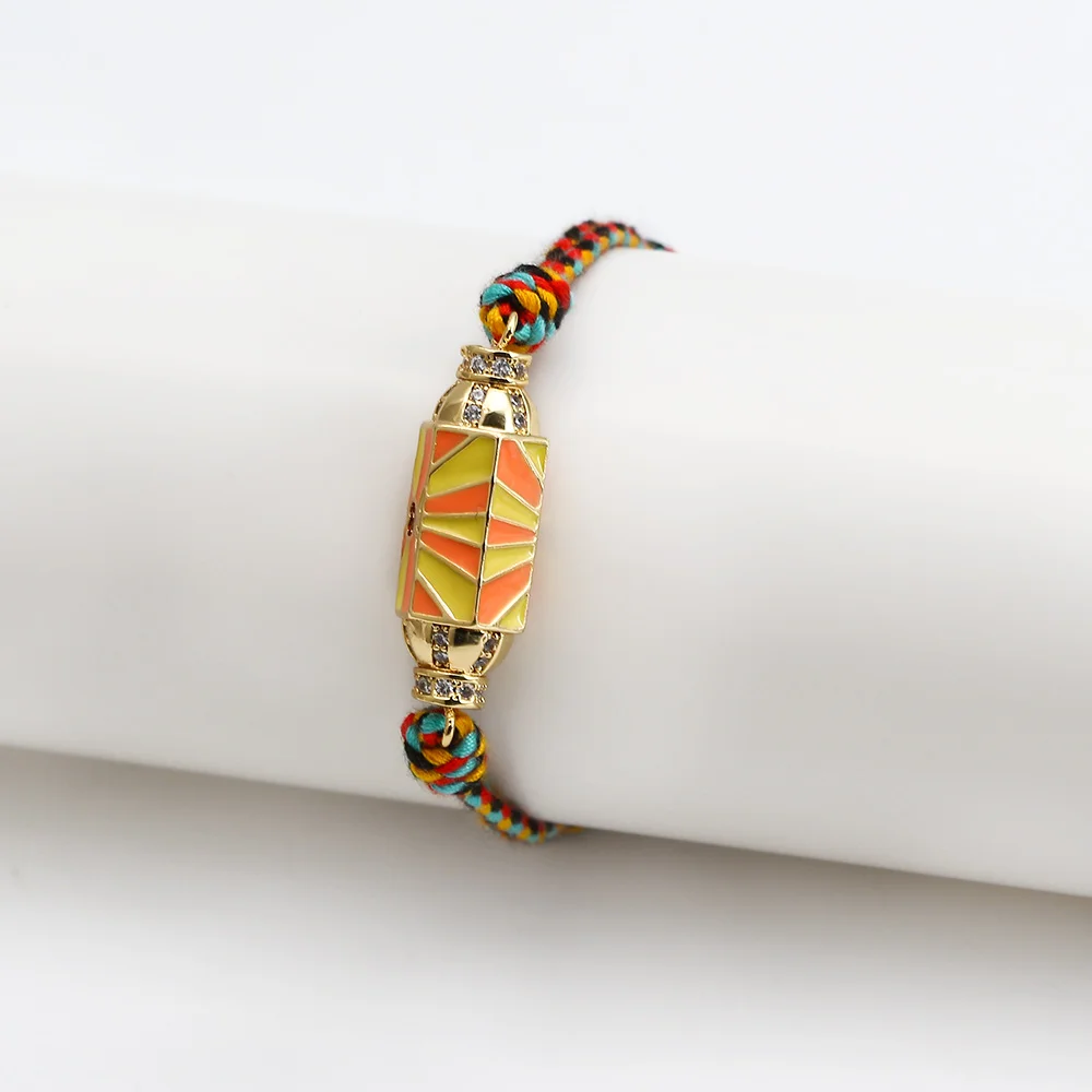 

Wish Card Creative Ethnic Style Rope Braided Bracelet Colorful Enamel Pillar Fashion Rhinestone Jewelry Women Accessories 2021