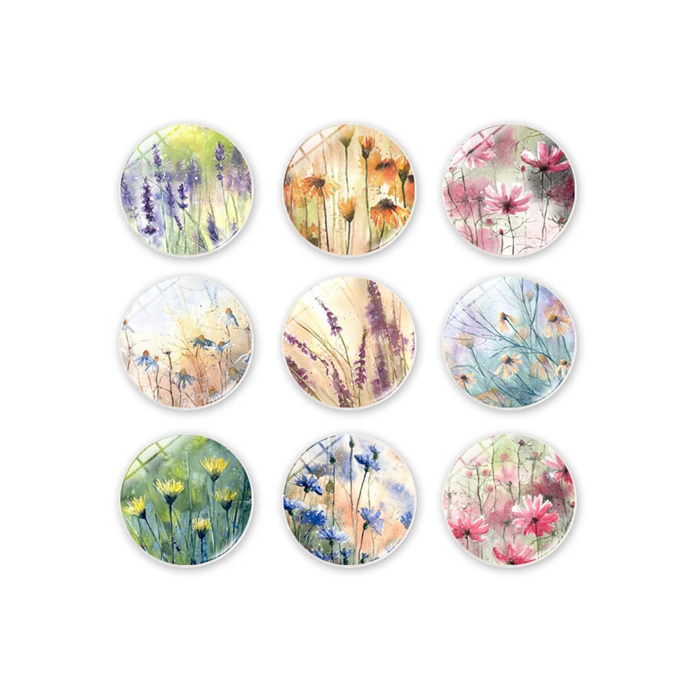 

4pcs Flower Plants Fridge Magnets 30mm Round Glass For School Office Home Decor Kitchen Refrigerator Magnet Sticker