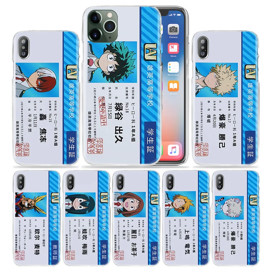 

My Hero Academy ID Card Case for 11 7 6S Plus XR 12 11 Pro Max X 6 5 5S SE XS Max 8 Hard PC Anime Phone Cover Coque 12mini