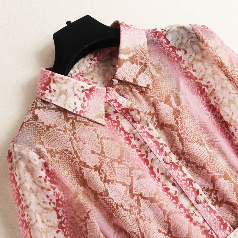 Весеннее платье для женщин змея две детали с принтом комплект OL отворотом