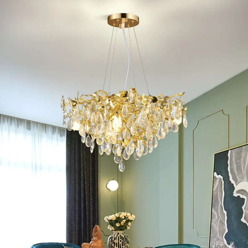 

Роскошная золотая хрустальная люстра в скандинавском стиле для гостиной, подвесные лампы, украшение для интерьера отеля, люстры для спальн...