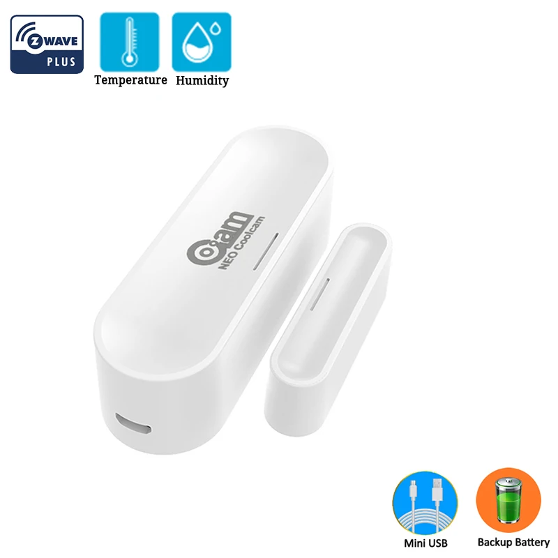 

Датчик Coolcam Z Wave Plus для окон и дверей, совместимый с серией 700, с температурой и влажностью, зарядка через USB, работает от аккумулятора, ЕС