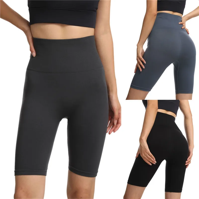 

Лидер продаж, модные женские быстросохнущие спортивные короткие брюки, Классические однотонные эластичные облегающие брюки для йоги с выс...