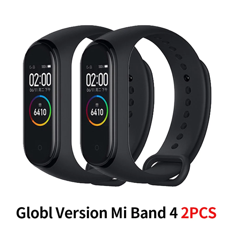 GB version 2 pcs Xiaomi mi-браслет 4 сердечного ритма фитнес цветной сенсорный экран mi Band 4 умный Браслет 135 мАч Bluetooth 5,0 музыкальный браслет - Цвет: GB version 2 pcs