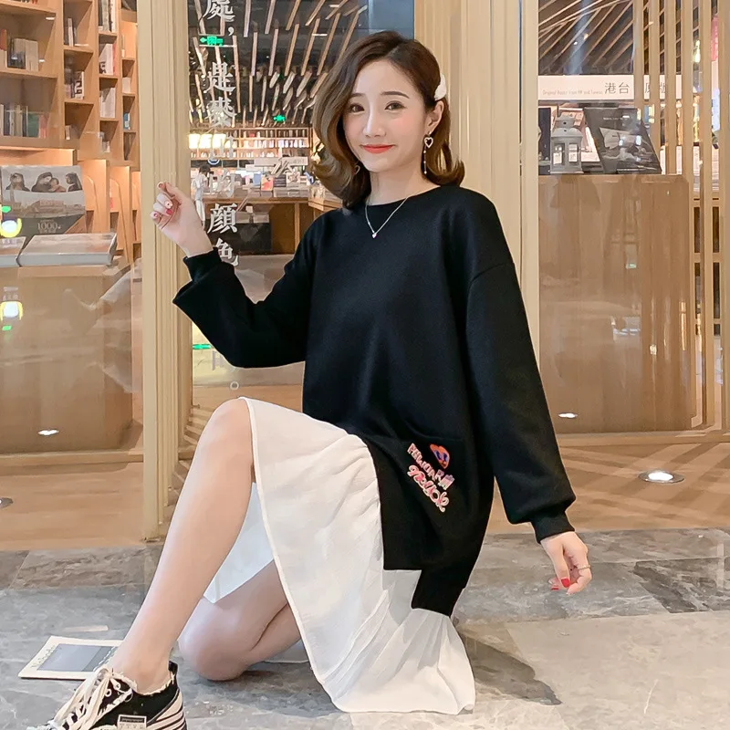 Вышитая карманная Одежда для беременных Платья женщин ежедневные осенне-зимние