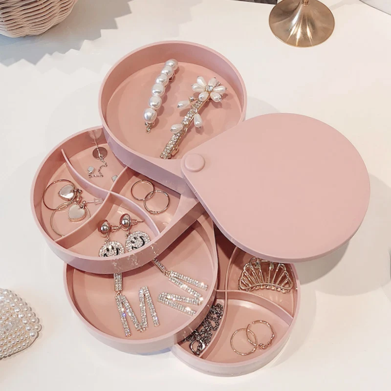 

Creative 4 Layers Rotatable Jewelry Storage Boxs Makeup Container Case Earring Necklace Simple Girl Plate Jewelry Organizer