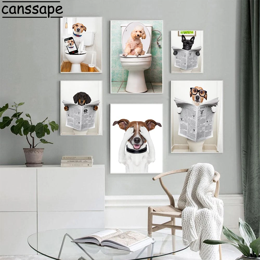 

Animal Canvas Painting Dog Wall Art Print Toilet Wall Picture Decor Washroom Posters And Prints Nordic Paintings Home Decoration