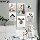 Картина на холсте с животными, Настенная картина с собакой, Настенная картина в туалете, декоративные постеры и принты для ванной комнаты, картины в скандинавском стиле, украшение для дома