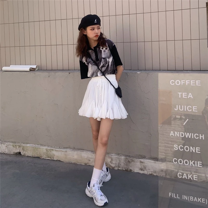 

BETHQUENOY White Pleated Chiffon Skirt Women 2021 Jupe Femme Mujer Faldas Mini Woman Skirts Plisada Spodnica Damska Saias Mulher