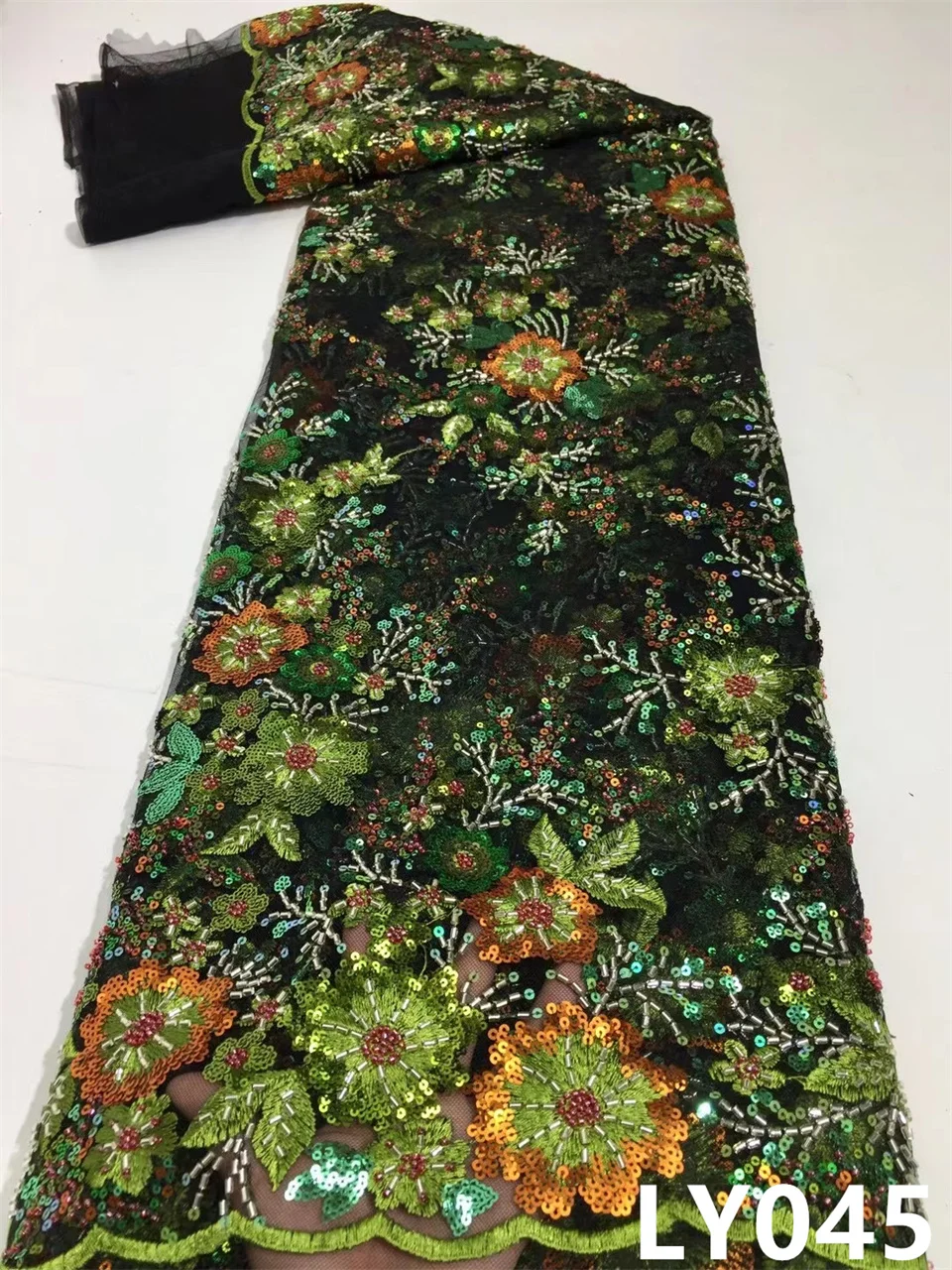 

High Quality Beaded Lace Fabric French Tulle Lace Fabrics New Luxury Handmade Beads Lace Fabric for Bridal Materials LY045