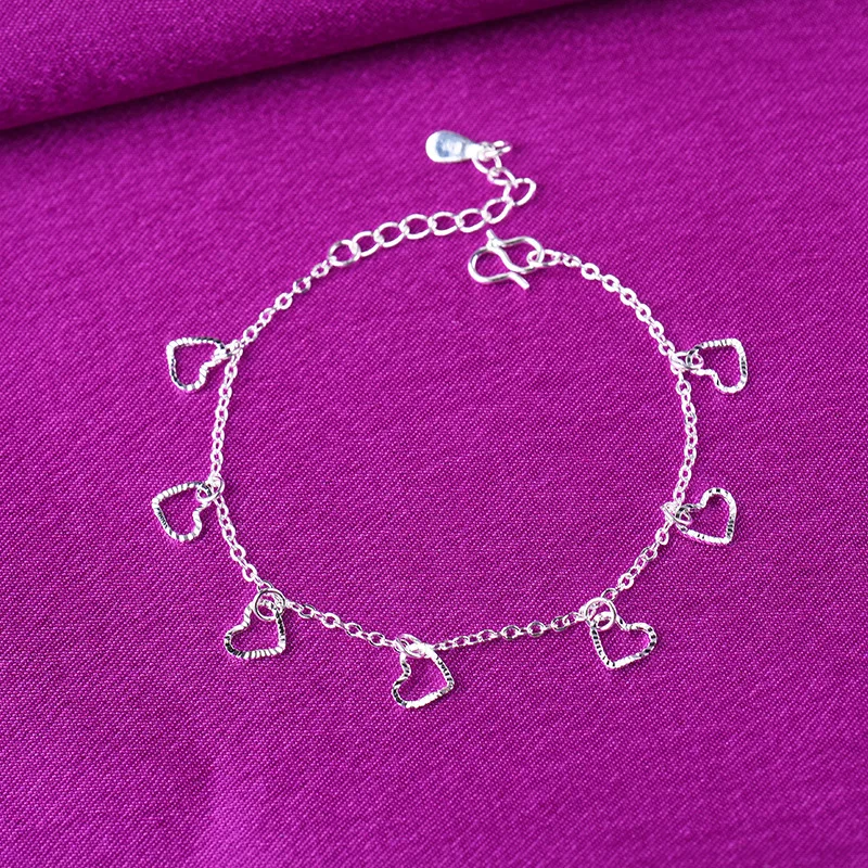 

High Quality 925 Sterling Silver Simplicity Mini Heart Shape Chain Anklet Bracelet 20-25CM Women Party Charm Jewelry Gifts