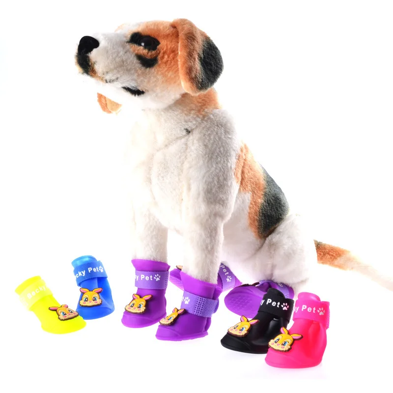 

4pcs Pet Dog Rain Shoes Anti Slip Waterproof Pet Dog Cat Rain Shoes Boots for Four Seasons