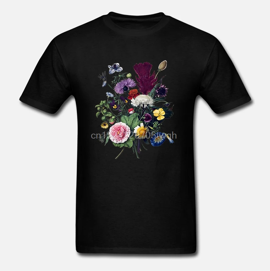 Винтажная футболка премиум класса с рисунком ботанических цветов и диких
