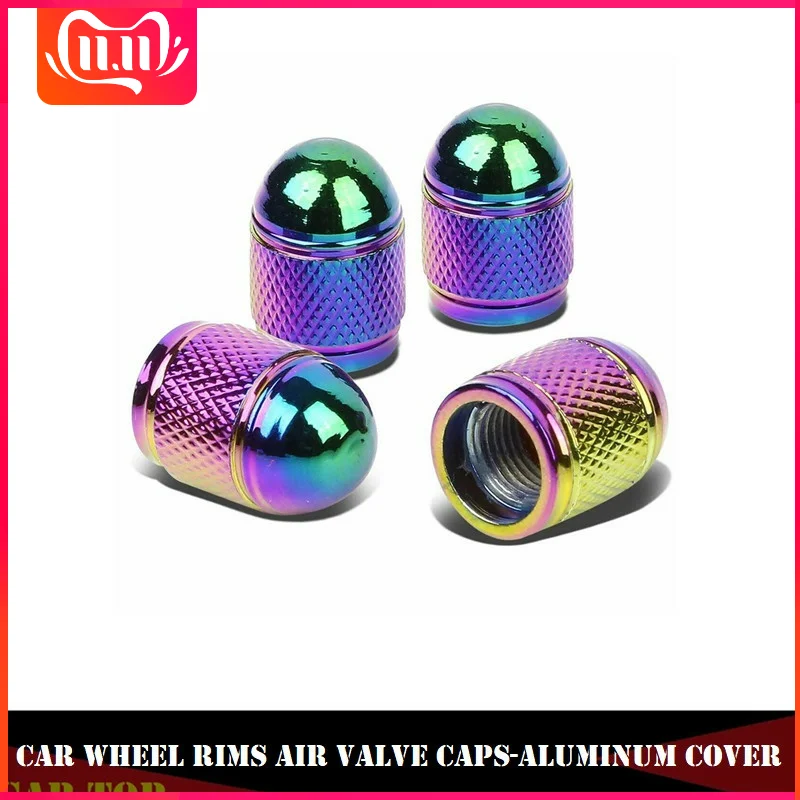 4pcs/set Car Valve Caps Bullet Style Tire Caps Polished Aluminum Black Chrome Tire Valve Stem Cap Anodized Rainbow Caps On Tire