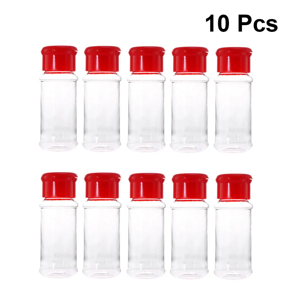 10/12/24pcs Plastic Spice Pot Seasoning Bottles Pepper Shakers Salt Jar Condiment Can Cruet For BBQ Kitchen Herb Spice Tools - Цвет: red 10pcs