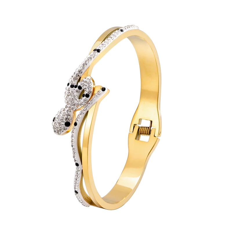 Женский Открытый браслет из нержавеющей стали черно-белый со змеиным кристаллом