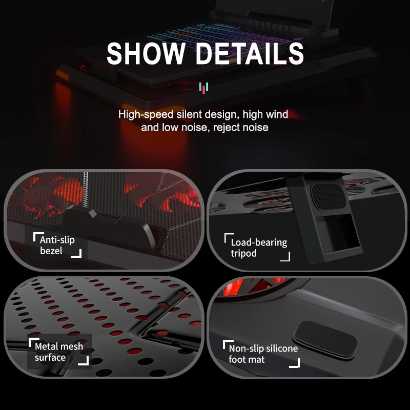 Охлаждающая подставка для ноутбука игровой кулер с пятью вентиляторами и 2