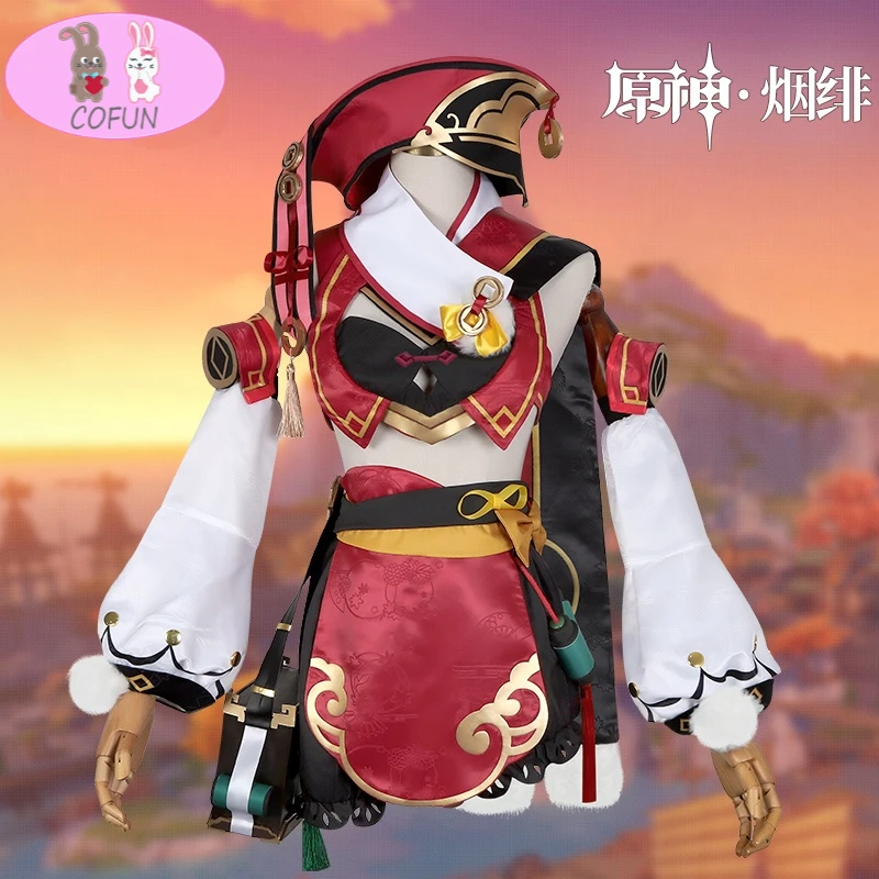 

Аниме! Игровой костюм Genshin Impact Yanfei, милая Эстетическая форма, костюм для косплея, костюм на Хэллоуин для женщин, новинка 2021