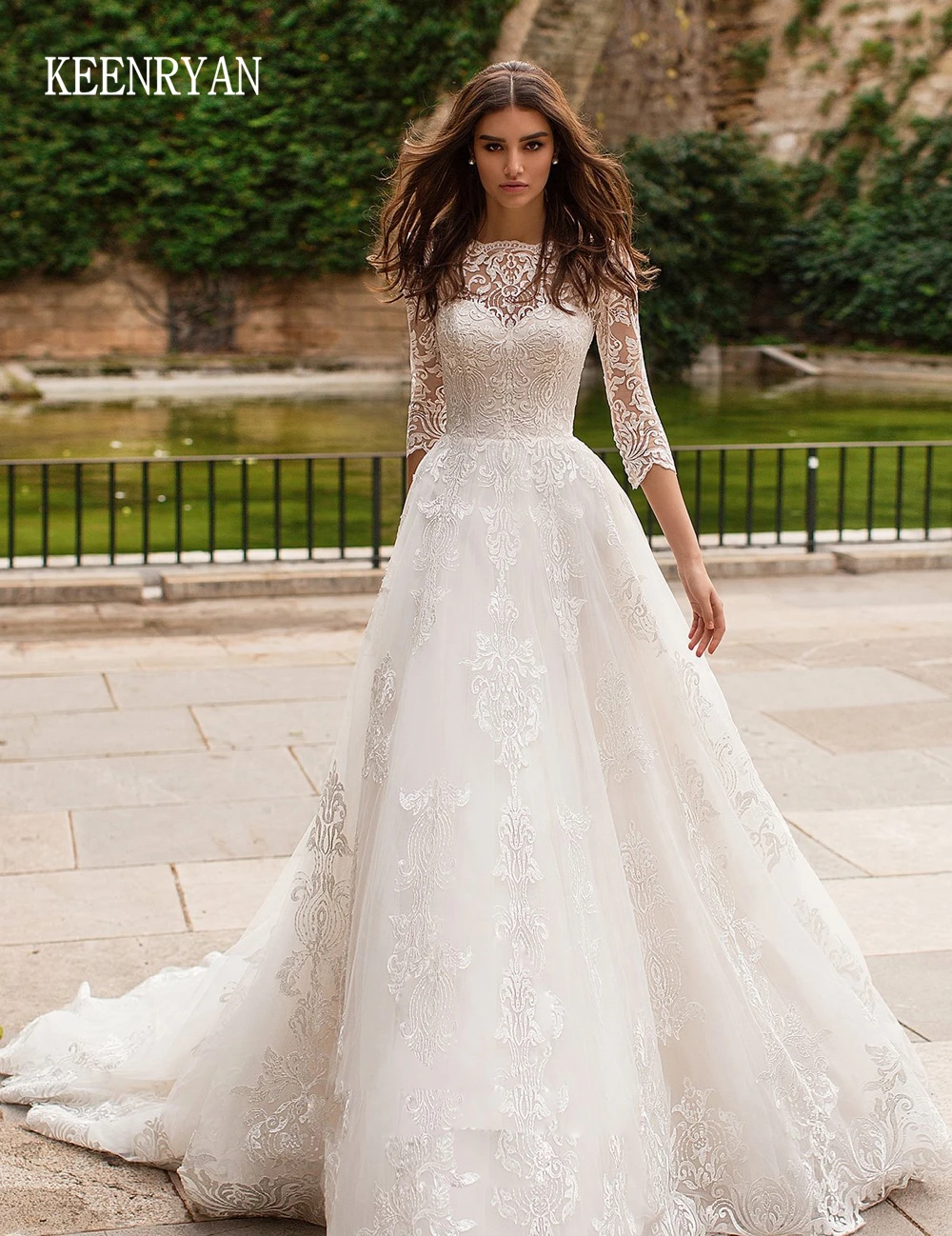 

Женское свадебное платье It's yiiya, белое кружевное платье с полурукавами, расшитое бисером, с аппликацией и шлейфом на лето 2020