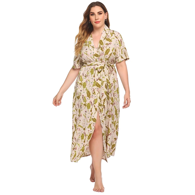

Ladies' Nightgown With Short Sleeve Print And Long Style Nightdress For Home Wear Plus SIze Hot Sale