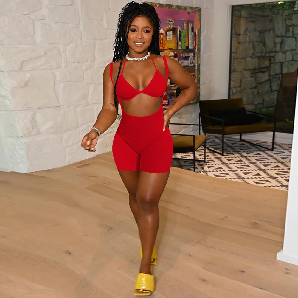 

Summer Neon Color Two Piece Overalls for Women Sexy Halter Crop Top and Body-shaping Overalls Female Beachwear Bodycon Outfits