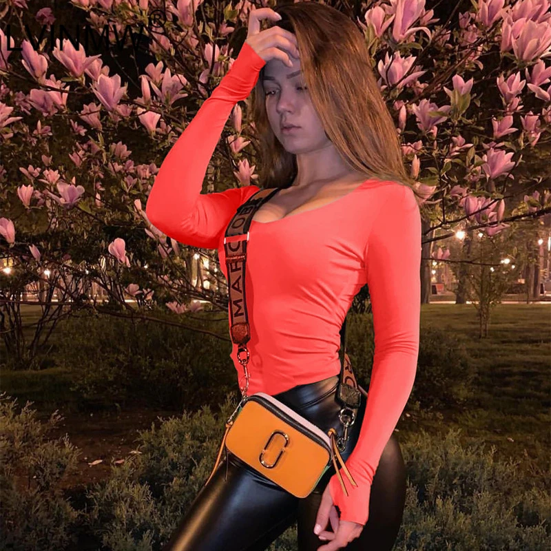 LVINMW однотонный облегающий боди с круглым вырезом и длинным рукавом осень 2019