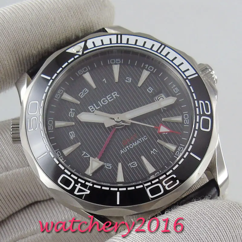 

41mm bliger black dial ceramic bezel Sapphire glass date gmt Luxury Automatic Movement mens watch