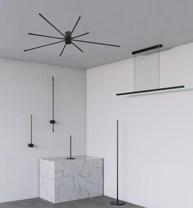 Минималистичная линейная Подвесная лампа для спальни столовой с 4/6/8 насадками