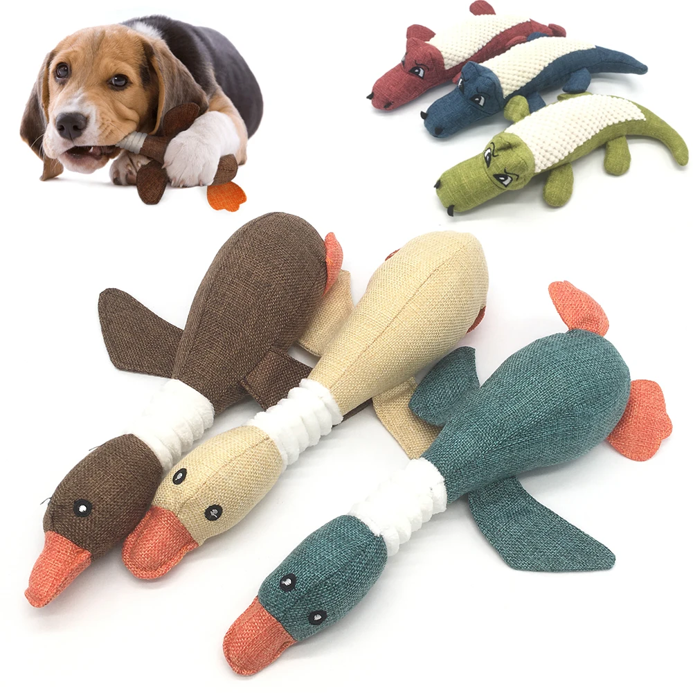 

Pet Dog Toy Cartoon Linen Wild Goose Plush Crocodile Animal Toys Dogs Chew Squeaky Noise Clean Teeth Toy Molar Training Supplies