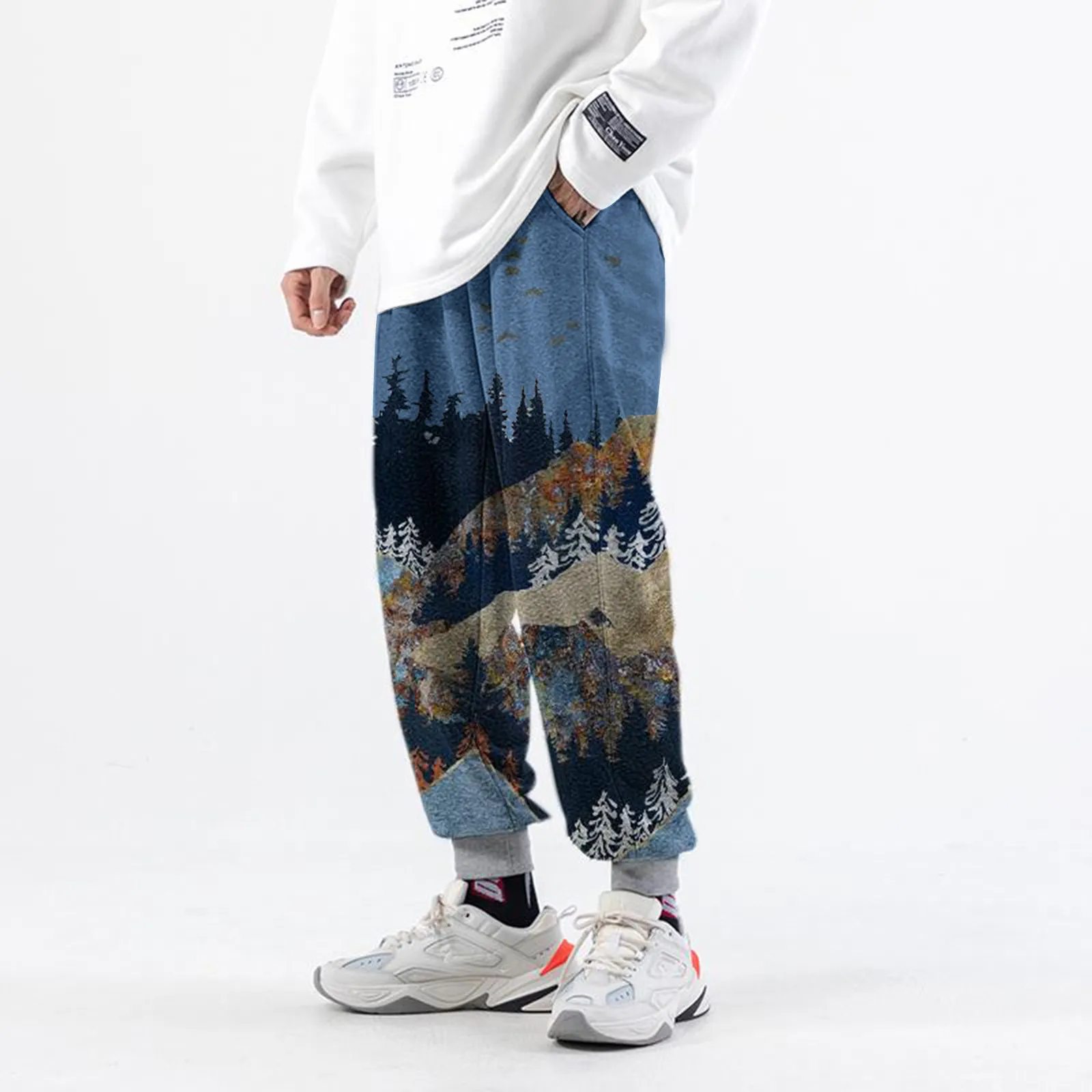 

2020 Mens Harem Pants Chinese Style Ethnic Style Cotton Printed Loose Elastic Waist Streetwear Trousers Men Casual Pants