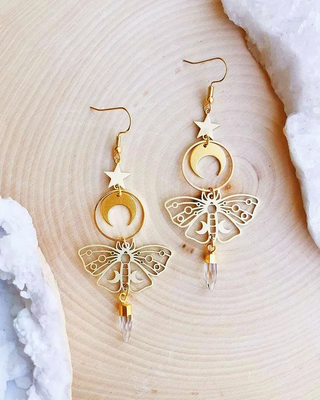 

The gold plated moon moth earring - Boho Hippie Bohemian Celestial Witchy Metaphysical Jewelry