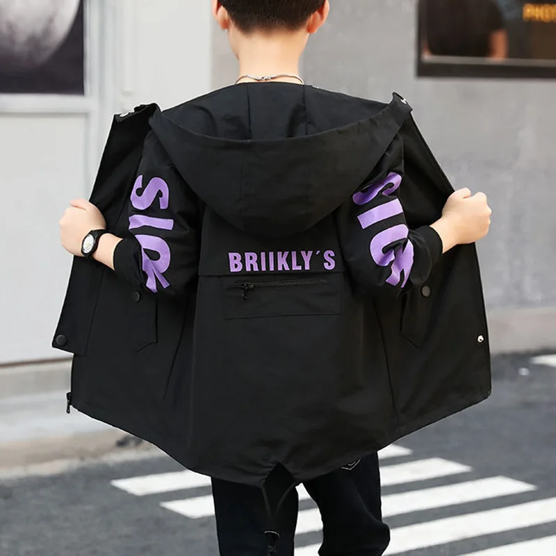 Осенний Тренч на молнии для мальчиков и девочек длинная куртка с вышивкой