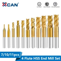 xcan milling cutter 7 10 11pcs 1 5 12mm hss end mill titanium coated cnc router bit 4 flute milling bit