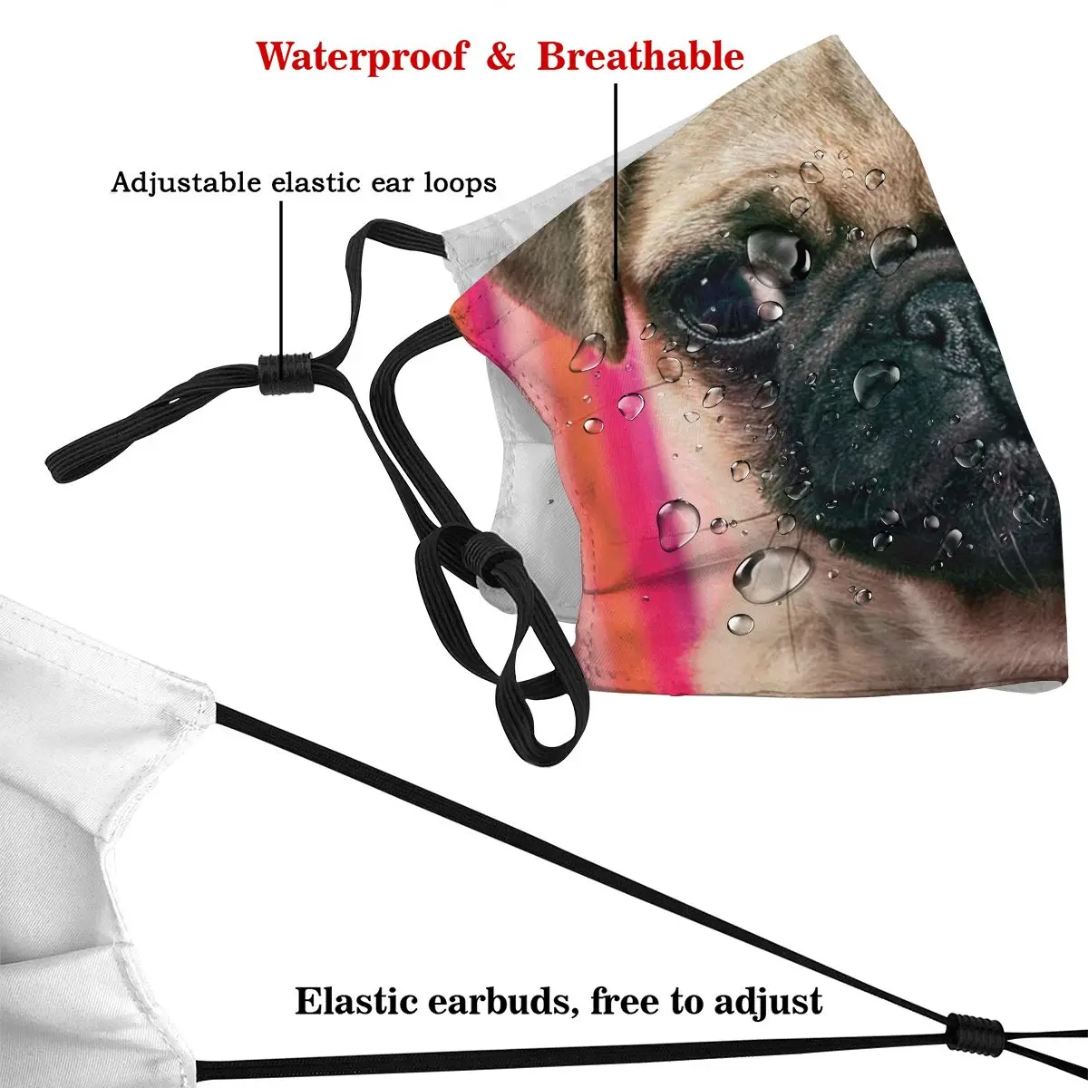 

Sad Pug Head Dust Mask with PM2.5 Filter Activated Carbon for Adult Facemask Mouth Reusable