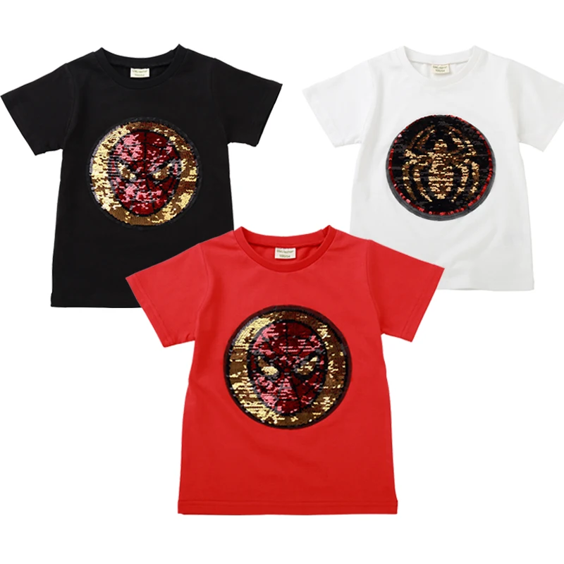 Футболка для мальчиков с рисунком Капитана Америки Одежда детей Топы блестками