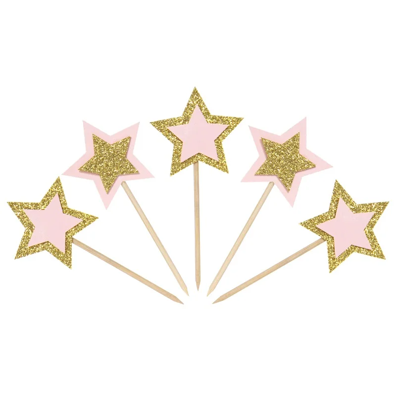 12 шт. розовые золотые блестящие топперы для кексов в форме звезды украшения