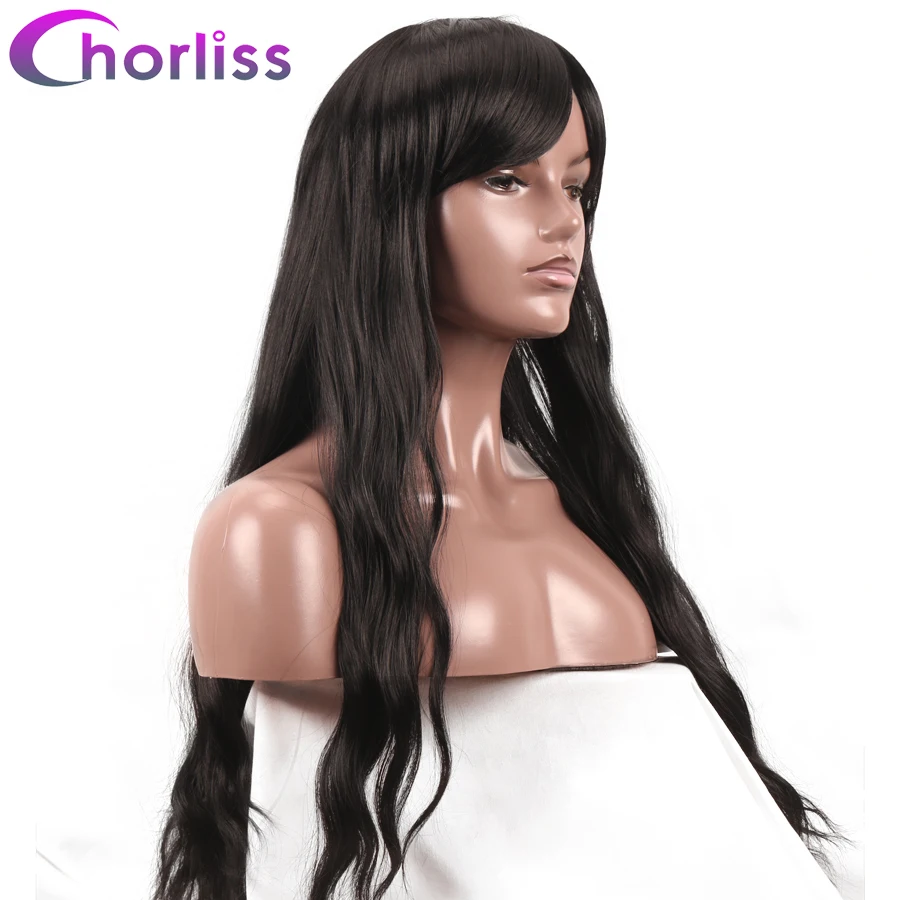 Парики длинные волнистые с полной бахромой синтетические натуральные косыми