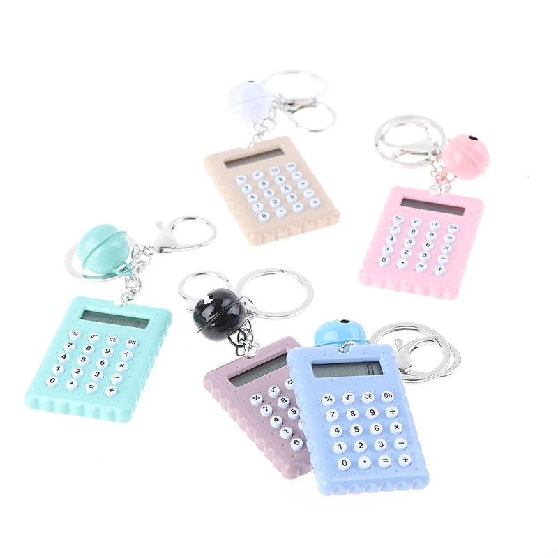 

Creative Kawaii Mini Biscuit Shape Mini Keychain Portable Bells Digit Calculator Student Tool