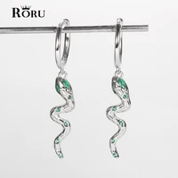 925 sterling silver snake shaped animal pendant with green zircon hoop earrings fashion retro gorgeous jewelry wholesale gift