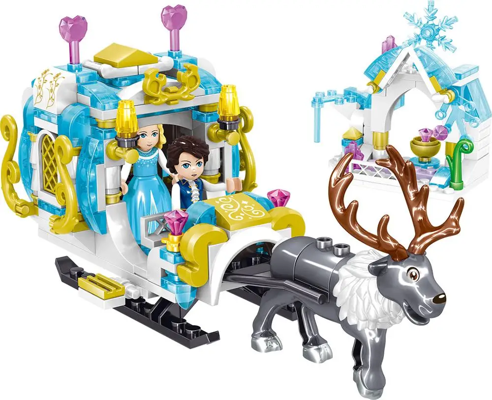 

New Ice and Snow Princess Castle Building Block Set Carriage Royal Elk Sleigh Brick Toys For Children Educational Kids Gifts