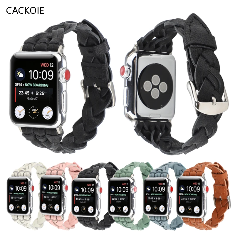 

Ремешок кожаный коричневый для Apple watch, плетеный браслет для iwatch Series 5 44 мм 42 мм 38 мм 40 мм 4 3 2 1