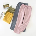 Штаны домашние пижама из тонкой ткани для пар, Хлопковые Штаны для сна с двойной сеткой, свободные спортивные штаны, одежда для отдыха на шнурке для мужчин и женщин, осень