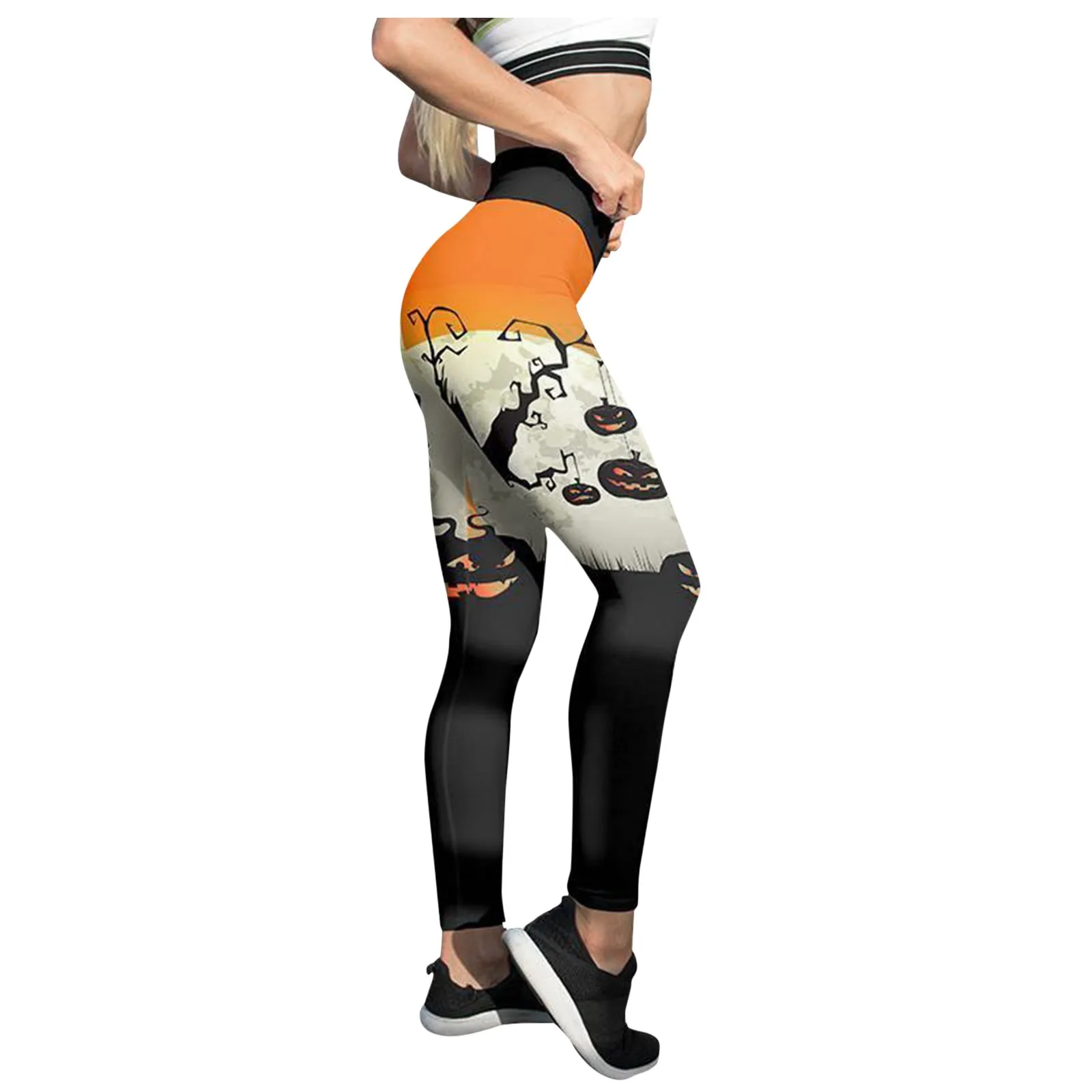 

New Women Halloween Leggings Pumpkin Stripes Printed Sports Leggings High Waist Pants Workout Push Up Leggings Long Pants #J3