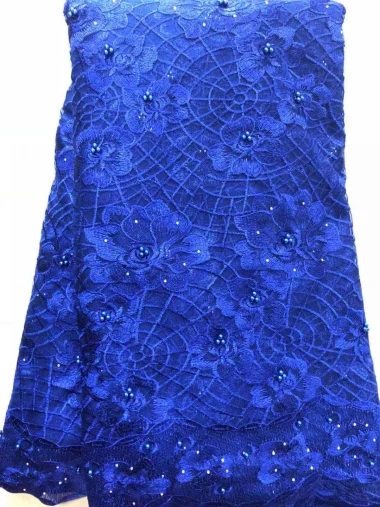 Королевский синий высокое качество вышивка африканская чистая кружевная ткань