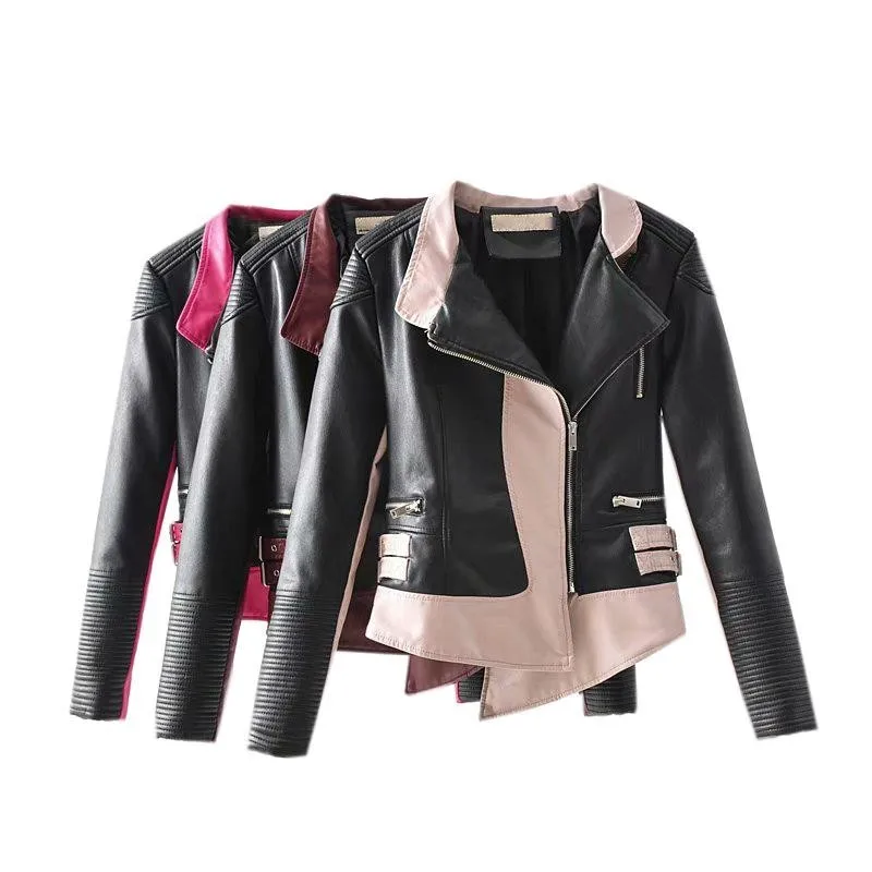 Новое поступление 2020 женская кожаная куртка модная подходящая по цвету верхняя