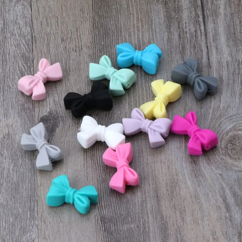 5pcs Mini Silicone Bow Small Tie Beads For Teething Holes DIY Beads BPA Free Silicone Beads Baby Teether
