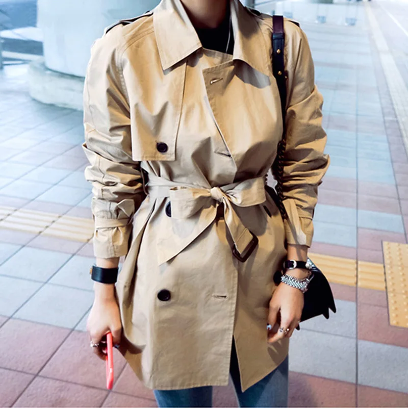 Autumn Fashion Safari Style Casual Women's Coat Double Breasted Pocket Sashes Women Trench Coat Medium-long Trench