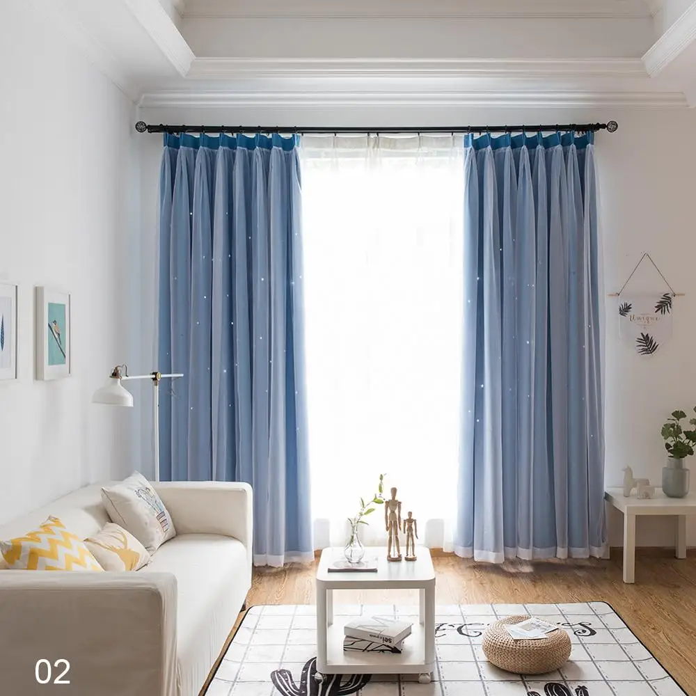 

Двойные полые теплоизолированные затемняющие шторы со звездами для гостиной спальни оконные занавески сшитые с белой вуалью