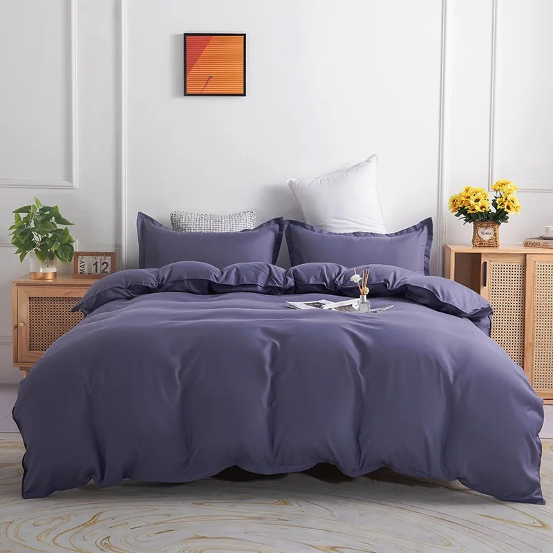 

Pure Color Double Bed Quilt Cover 240x220, Large King Single Bed Cover And Pillowcase Decoration, Suitable For Hotel Bedrooms