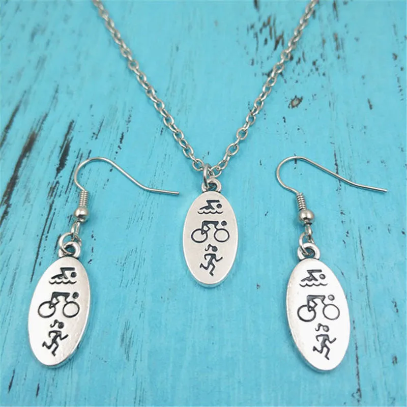 

Triathlon Vintage Earring Necklace Sets Jewelry Set Antique,Fashion Women Christmas Birthday Girl Gifts